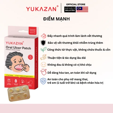 Miếng Dán Nhiệt Miệng Yukazan- Giảm Đau Vết Thương Trong Miệng - Hộp 6 Miếng