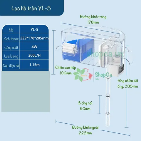 Bộ Lọc Thác Jeneca YL1, YL3, YL5 cho Bể Thủy Tinh Tròn - Máy Lọc Nước 3 trong 1, Thích Hợp Hồ Cá Mini