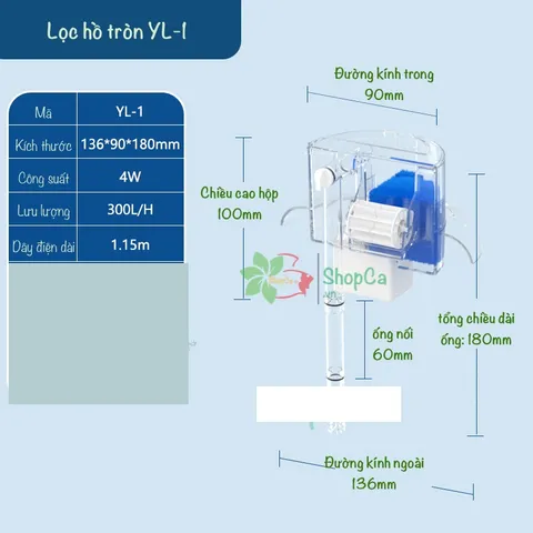 Bộ Lọc Thác Jeneca YL1, YL3, YL5 cho Bể Thủy Tinh Tròn - Máy Lọc Nước 3 trong 1, Thích Hợp Hồ Cá Mini