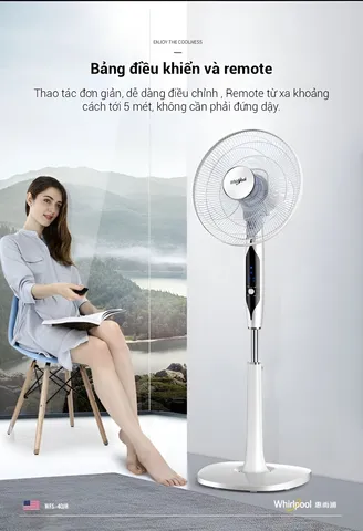 Quạt Cây Whirlpool WFS-40JR - Quạt Đứng Siêu Mạnh 50W, Điều Khiển Từ Xa, Thiết Kế Hiện Đại, Giải Nhiệt Mùa Hè Cho Gia Đình