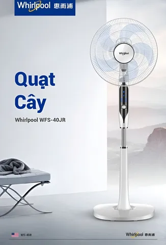 Quạt Cây Whirlpool WFS-40JR - Quạt Đứng Siêu Mạnh 50W, Điều Khiển Từ Xa, Thiết Kế Hiện Đại, Giải Nhiệt Mùa Hè Cho Gia Đình
