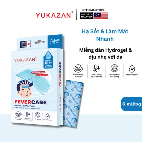 Miếng dán hạ sốt Yukazan cho người lớn - Hộp 6 miếng - Hỗ trợ giảm sốt, hạ nhiệt