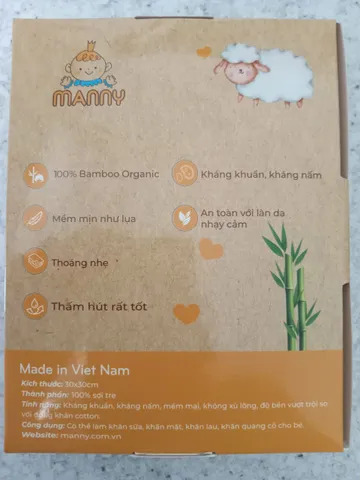 Khăn Sữa Sợi Tre Lụa Organic Manny - Bộ 5 Khăn Cao Cấp Cho Bé - An Toàn, Mềm Mịn, Thấm Hút Tốt