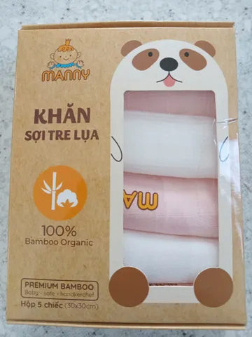 Khăn Sữa Sợi Tre Lụa Organic Manny - Bộ 5 Khăn Cao Cấp Cho Bé - An Toàn, Mềm Mịn, Thấm Hút Tốt