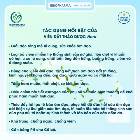 Viên Đặt Thảo Dược Hera - Gel Se Khít, Làm Hồng Vùng Kín, Tiêu Viêm, Khử Mùi, Ngừa Tái Phát, Bảo Vệ Gan, Giải Độc