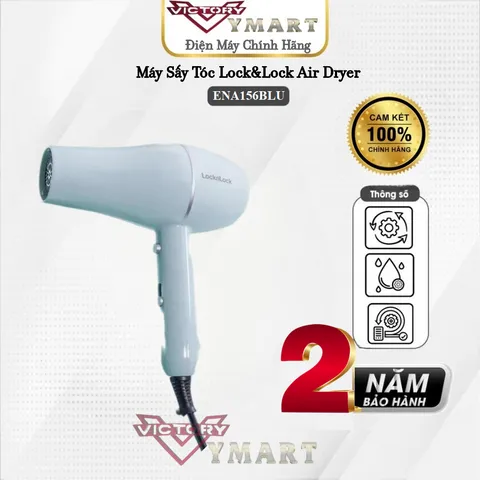 Máy Sấy Tóc LocknLock ENA144BLU - Máy Sấy Chính Hãng 1900W, Màu Băng Xanh, Thiết Kế Hiện Đại, 3 Chế Độ Nhiệt, Tiện Lợi Cho Tóc Đẹp Hàng Ngày