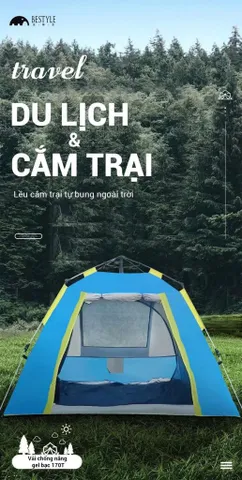 Lều Cắm Trại Tự Mở 3-5 Người BESTYLE - Khung Sợi Thủy Tinh Chống Nước, Dễ Dàng Lắp Đặt, Chống Nắng Tiện Lợi cho Gia Đình