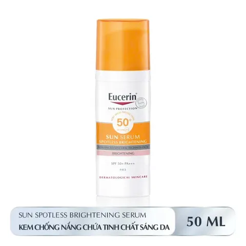 Kem Chống Nắng Eucerin Sun Serum SPF 50+ 50ml - Giúp Sáng Da, Bảo Vệ Tia UV, Giảm Thâm Nám, Phù Hợp Mọi Loại Da