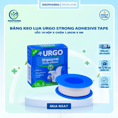 Băng Keo Lụa Y Tế Urgo Strong Adhesive Tape - Lốc 18 Hộp, Mỗi Hộp 1 Cuộn 1.25cm x 5m, Dính Chắc, Dùng Cho Da Nhạy Cảm