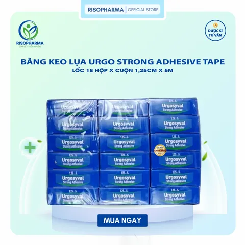 Băng Keo Lụa Y Tế Urgo Strong Adhesive Tape - Lốc 18 Hộp, Mỗi Hộp 1 Cuộn 1.25cm x 5m, Dính Chắc, Dùng Cho Da Nhạy Cảm