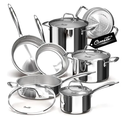 Bộ Nồi Inox Ciwete 7 Món SS0103-11PC - Chảo, Quánh, Nồi và Xửng Hấp Cao Cấp, An Toàn cho Mọi Bếp