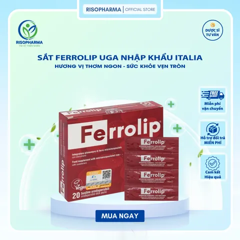 Sắt Bột Ferrolip Uga Nhập Khẩu Italia - Bổ Sung Sắt Dễ Dàng Cho Mẹ Bầu & Người Thiếu Máu - Hộp 20 Gói Tan Ngay Trong Miệng