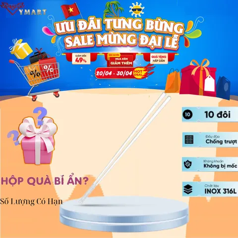 Bộ Đũa Inox 316L Haatz HCS079 (CIM316) - Set 10 Đôi Chống Trượt, Siêu Bền, An Toàn Cho Sức Khỏe, Bảo Hành 24 Tháng