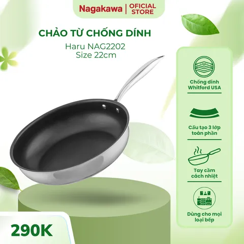 Chảo Chống Dính Inox Nagakawa NAG2202 22cm - Công Nghệ Whitford USA - Dùng Trên Mọi Loại Bếp, An Toàn Cho Sức Khỏe