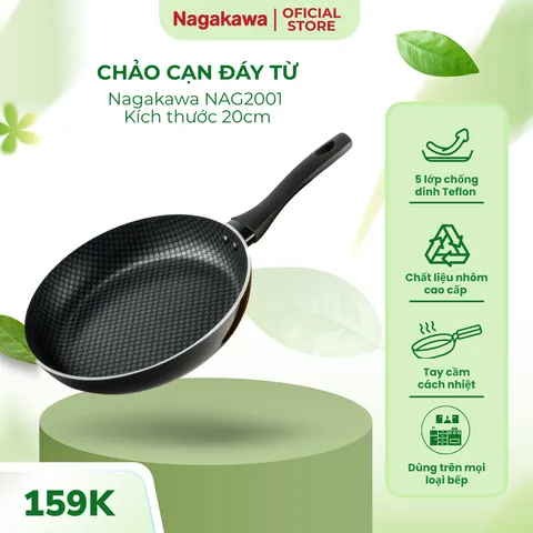 Chảo Chống Dính Bếp Từ 20cm NAGAKAWA NAG2001 Nhôm Cao Cấp Có Đáy Từ