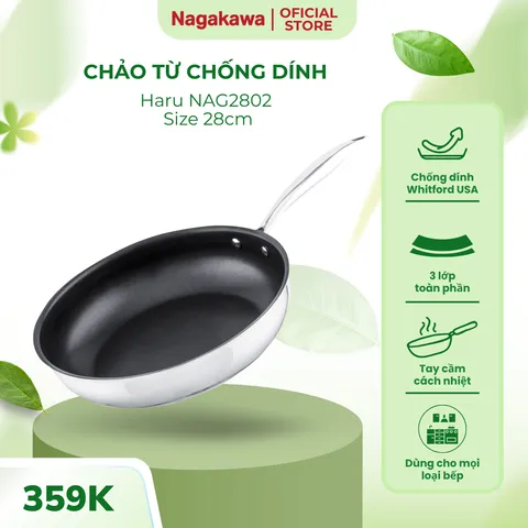 Chảo inox chống dính Nagakawa Haru NAG2802 (28cm) - Chất lượng cao, an toàn cho sức khỏe, dùng cho mọi loại bếp, công nghệ Whitford USA