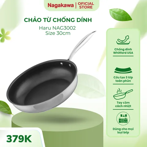 Chảo inox chống dính Nagakawa Haru NAG3002 (30cm) - Dùng mọi loại bếp
