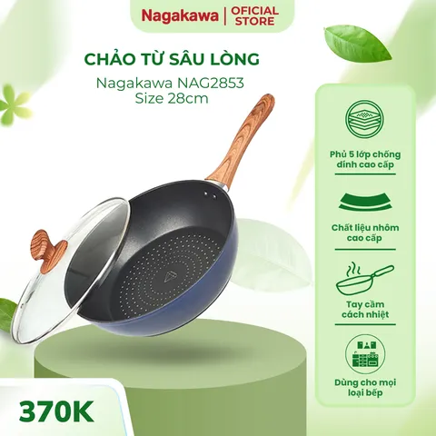 Chảo Kim Cương Đáy Từ Nagakawa NAG2853 - Vung Kính, Sâu Lòng 28cm, Chất Liệu Nhôm Cao Cấp, Phù Hợp Mọi Loại Bếp