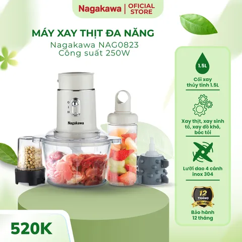 Máy Xay Thịt Đa Năng Nagakawa NAG0823 - 250W, Dung Tích 1,5L, Xay Thịt, Sinh Tố, Đồ Khô, Bóc Tỏi, Bảo Hành 12 Tháng