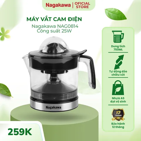 Máy Vắt Cam Điện NAGAKAWA NAG0814 - Công Suất 25W, Dung Tích 750ml, Thiết Kế Nhỏ Gọn, Dễ Dàng Sử Dụng, Bảo Hành 12 Tháng