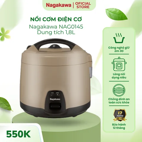 Nồi cơm điện cơ Nagakawa NAG0145 (1,8L - 900W) - Lòng dạng niêu - nhôm