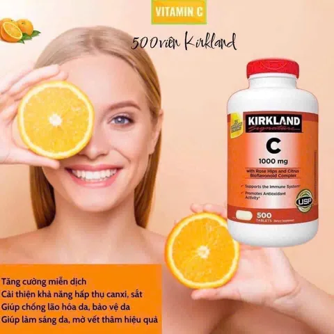 Viên Uống Bổ Sung Vitamin C 1000mg Kirkland Signature - 500 Viên Tăng Cường Miễn Dịch, Chống Oxy Hóa, Hàng Nhập Mỹ