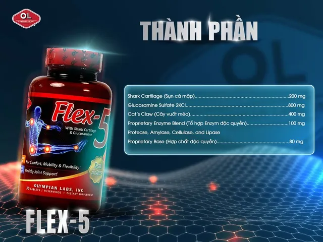 Viên uống Flex-5 Olympian Labs - Hỗ trợ giảm viêm và tái tạo sụn khớp cho người trưởng thành trên 40 tuổi