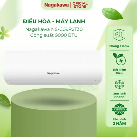 Điều hòa 1 chiều Nagakawa NS-C09R2T30 9000BTU - Tiết kiệm điện Eco, Làm lạnh Turbo, Chế độ ngủ êm ái - Bảo hành 2 năm