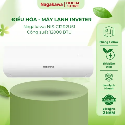 Máy Lạnh Điều Hòa Inverter Nagakawa NIS-C12R2U51 - Tiết Kiệm 62% Điện Năng, Làm Lạnh Nhanh, Bảo Hành 2 Năm, Xuất Xứ Malaysia