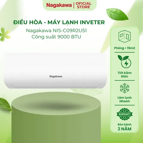 Máy Lạnh Điều Hòa Inverter Nagakawa NIS-C09R2U51 - Làm Lạnh Nhanh, Bảo Hành 2 Năm, Xuất Xứ Malaysia, Freeship