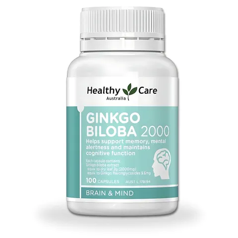Viên Uống bổ não Healthy Care Ginkgo Biloba 2000 Úc - Hộp 100 viên