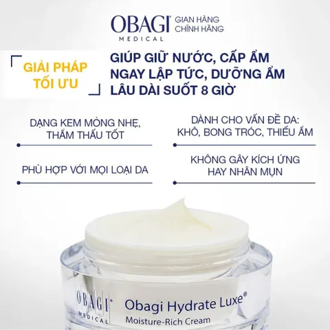 Kem Dưỡng Ẩm Obagi Hydrate Luxe 48g - Kem Dưỡng Ẩm Chống Lão Hóa, Giàu Ẩm, Phù Hợp Da Khô, Công Nghệ Hydromanil