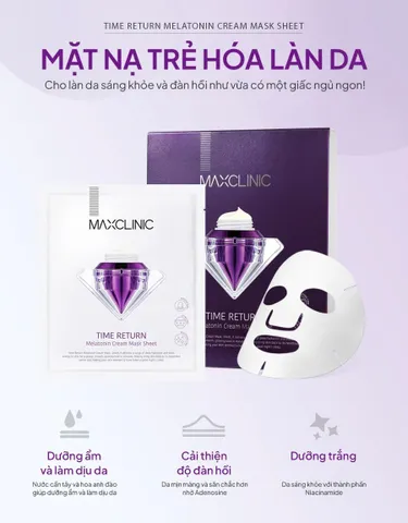 Mặt Nạ Dưỡng Da Maxclinic Time Return Mela Tonin - Hộp 4 Miếng Giúp Sáng Da, Cung Cấp Độ Ẩm và Trẻ Hóa Da