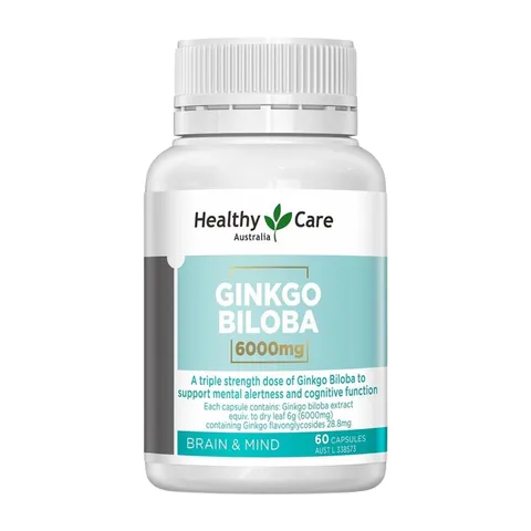 Viên Uống Bổ Não Ginkgo Biloba 6000 Healthy Care - Cải Thiện Trí Nhớ, Tăng Cường Tinh Thần - Hộp 60 Viên Nhập Khẩu Úc