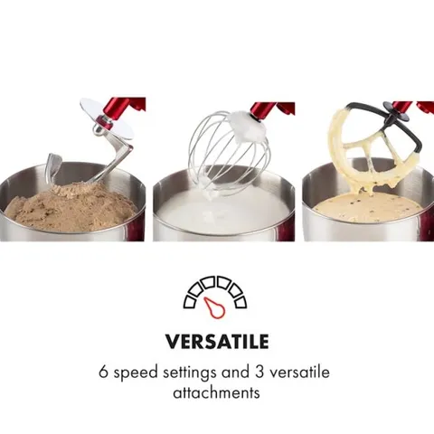 Máy Trộn Bột Klarstein Bella Rossa 2000W - Bát Thép Không Gỉ 5.2L, 6 Tốc Độ, Đánh Trứng Nhanh Chóng, Phụ Kiện Dễ Dàng Gắn Kết