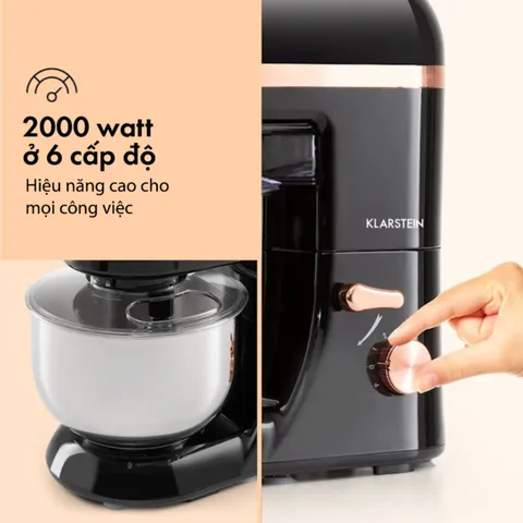 Máy Trộn Bột Klarstein Bella Elegance - 2000W, 5.2L, Đầu Khuấy Đúc, Đánh Trứng, Thiết Kế Hiện Đại cho Nhà Bếp