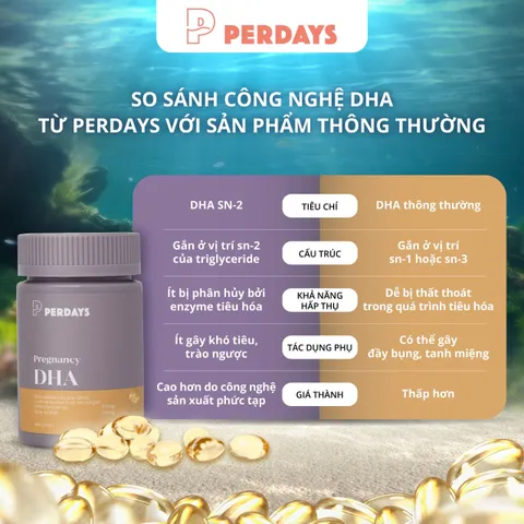 DHA Bầu Từ Tảo Biển PERDAYS - Sn2 DHA Hỗ Trợ Phát Triển Trí Não & Thị Giác Thai Nhi - Vitamin Cho Mẹ Bầu An Toàn và Hiệu Quả