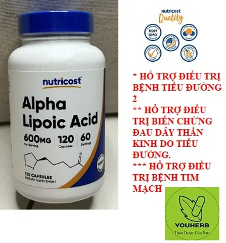 Alpha Lipoic Acid 600mg - Nutricost Hỗ Trợ Cân Bằng Đường Huyết, Giảm Đau Thần Kinh Ngoại Vi, Sản Phẩm Chất Lượng Mỹ