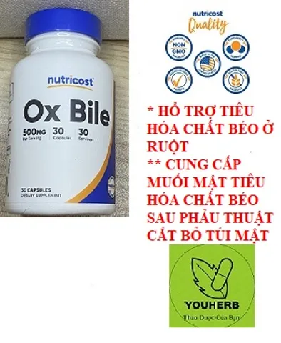 OX BILE -NUTRICOST-500MG -30 CAPS- Hổ Trợ Tiêu Hóa- Phân Hủy Chất Béo