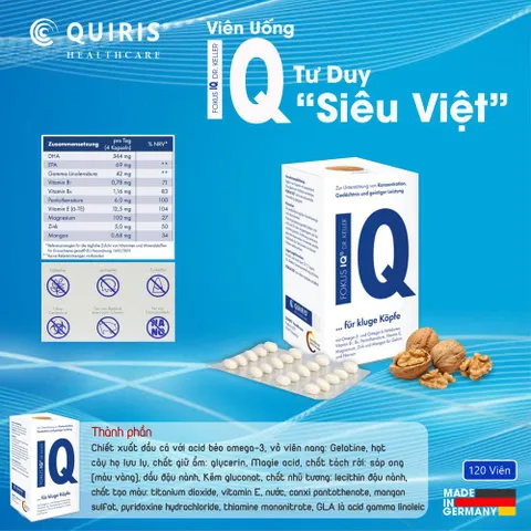 Viên Uống Bổ Não Quiris Fokus IQ (120 Viên) - Tăng Trí Nhớ, Hỗ Trợ Tập Trung & Giảm Stress - Sản Phẩm Chính Hãng Từ Đức
