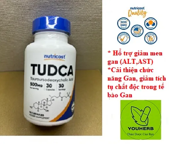 Viên Uống Nutricost TUDCA 500mg - Bảo Vệ Gan, Cải Thiện Chức Năng Gan, Giảm Men Gan, Hỗ Trợ Sức Khỏe Gan 30 Viên