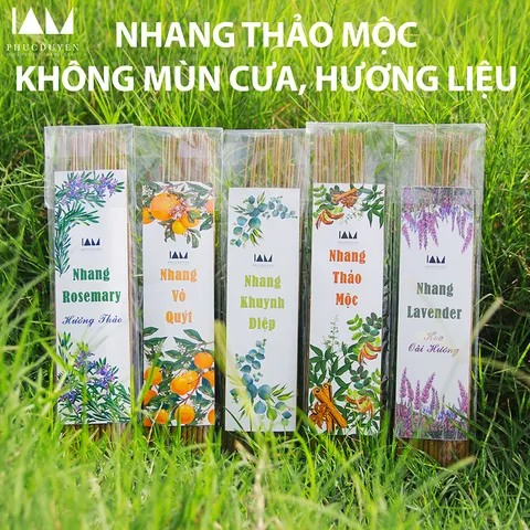 Nhang oải hương, hương thảo, khuynh diệp, thảo mộc, bồ kết, vỏ quýt, vỏ bưởi. Dài 30 cm - 40 cm