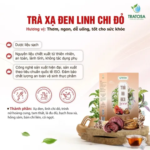 Trà xạ đen linh chi đỏ 9 vị TRATOSA hỗ trợ tiêu u lành, thải độc gan