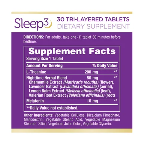 Viên hỗ trợ giấc ngủ Nature's Bounty Sleep3 120 viên - Giúp ngủ ngon, thư giãn, chiết xuất tự nhiên không chứa GMO, gluten.