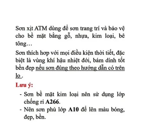 Sơn Phun Cầm Tay ATM A200 Đủ Màu - Sơn Trang Trí Bền Màu, Chống Rỉ Chất Lượng Cao, Dễ Sử Dụng Cho Nhà Cửa