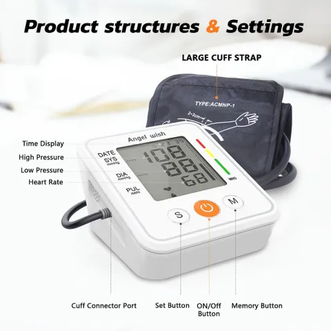 Máy Đo Huyết Áp Điện Tử Angel Wish - Thiết Bị Y Tế Tự Động Bắp Tay, Màn Hình LCD Lớn, Giọng Nói Hỗ Trợ, Lưu Trữ Kết Quả