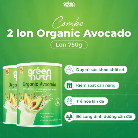 Combo 2 Lon Sữa Hạt Ngũ Cốc Organic Avocado 750g - BCAAs Duy Trì Sức Khỏe Và Khối Cơ, Không Chất Bảo Quản, Nhập Khẩu Malaysia