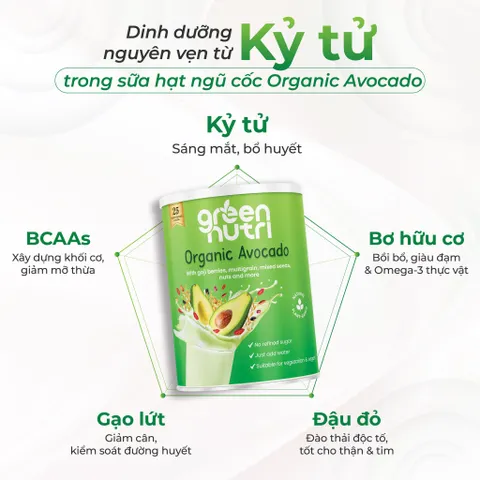 Combo 2 Lon Sữa Hạt Ngũ Cốc Organic Avocado 750g - BCAAs Duy Trì Sức Khỏe Và Khối Cơ, Không Chất Bảo Quản, Nhập Khẩu Malaysia