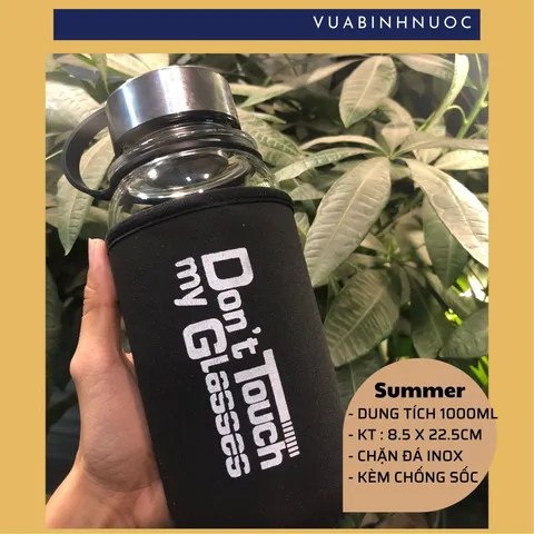 Bình thủy tinh Sportlife, Summer, Glass Plus 1000ml + tặng túi đi kèm