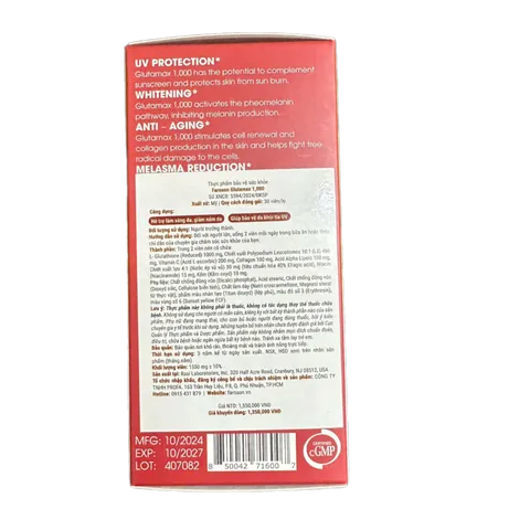 Viên Uống Trắng Da Glutathione Glutamax 1000mg - Hỗ Trợ Làm Sáng Da, Mờ Nám, Chống Oxy Hóa - Hộp 30 Viên Bổ Sung Dinh Dưỡng
